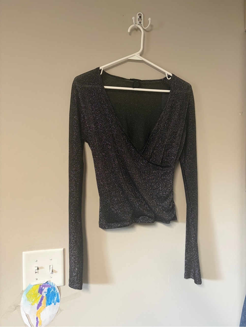 The Limited Shimmering Black Surplice Wrap Top